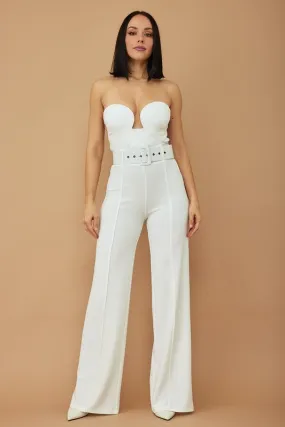 White High Waist Pants With Buckle Belt