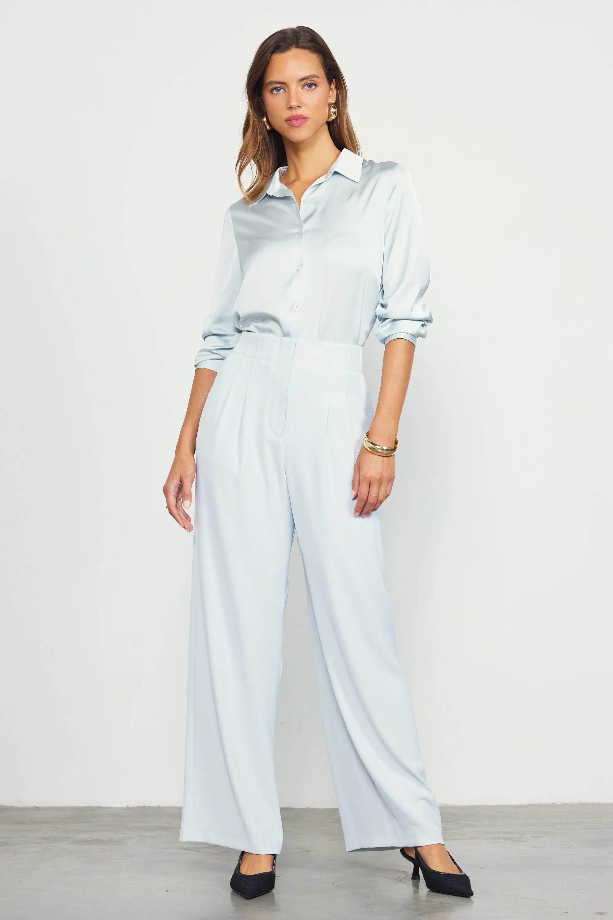 Wide Leg Pants - Dusty Blue