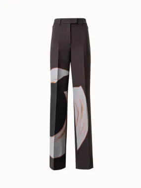 Wide-Leg Wool Pants with Mocca Loop Print