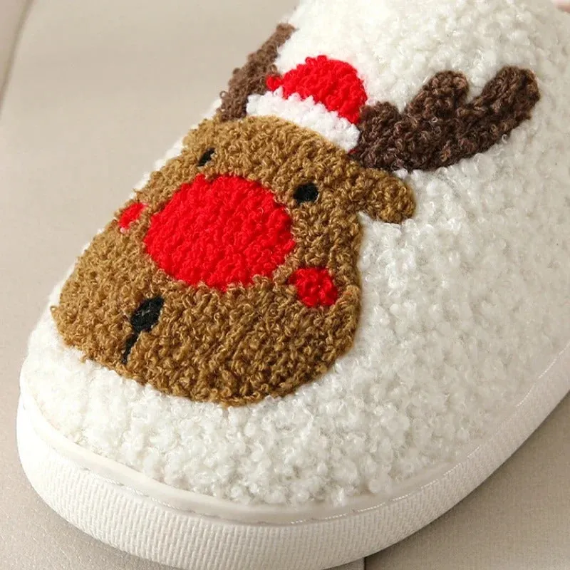 Winter Christmas Elk Soft Plush Non-slip Indoor Slippers