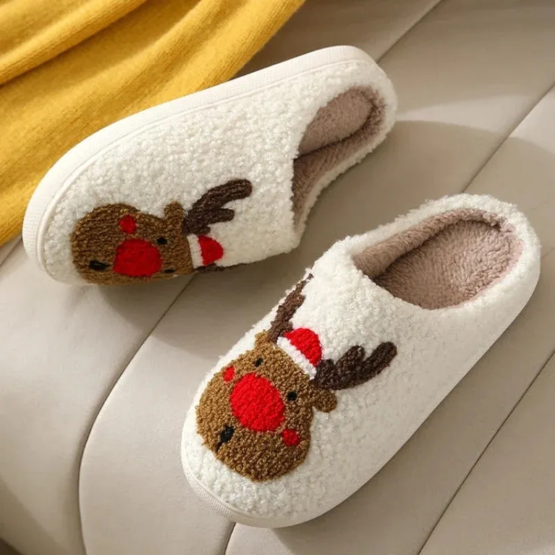 Winter Christmas Elk Soft Plush Non-slip Indoor Slippers