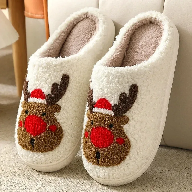 Winter Christmas Elk Soft Plush Non-slip Indoor Slippers