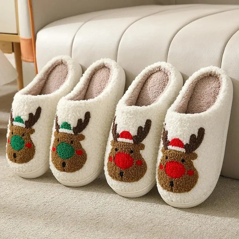 Winter Christmas Elk Soft Plush Non-slip Indoor Slippers