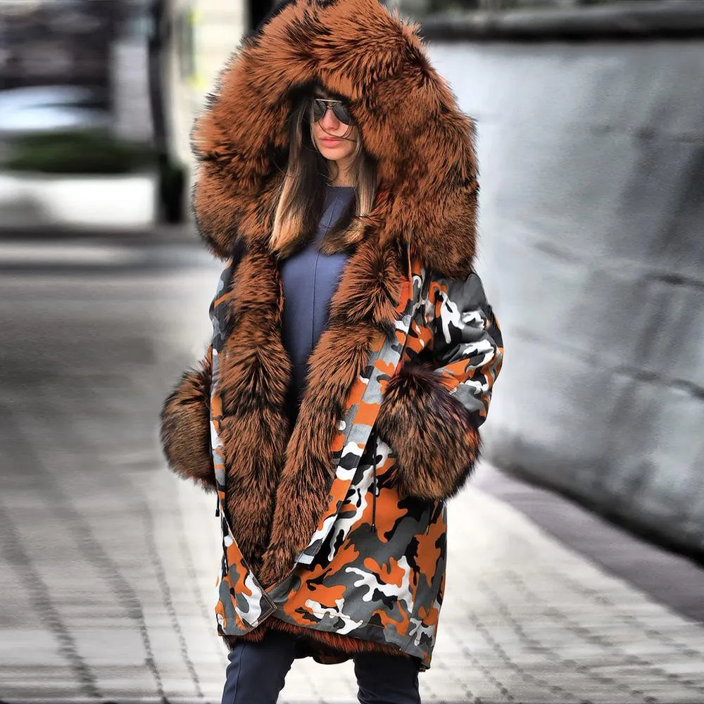 Winter Fleece Lined Fur Collar Overcoat