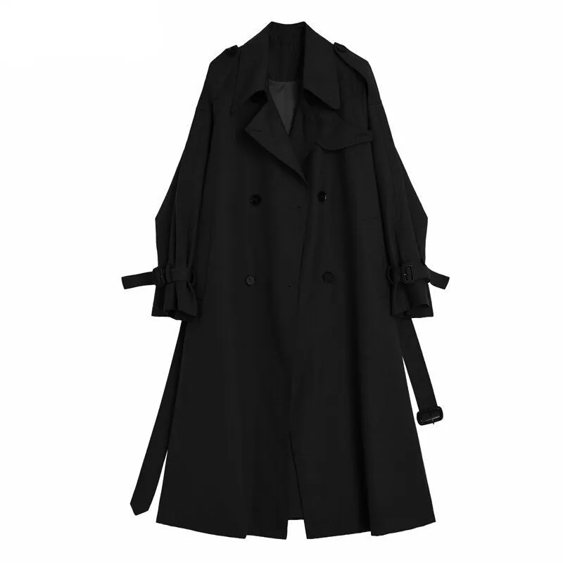 Wjczt Casual Loose Lapel Women Long Trench Coats Long Sleeve Double Breasted Belted Female Windbreaker 2022 Spring Outwear