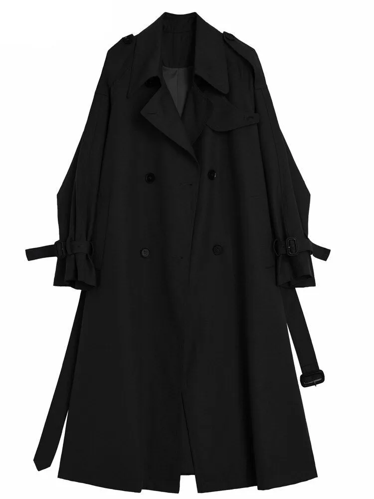 Wjczt Casual Loose Lapel Women Long Trench Coats Long Sleeve Double Breasted Belted Female Windbreaker 2022 Spring Outwear