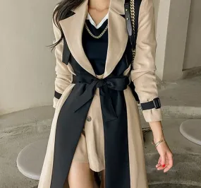 Wjczt Elegant Notched Collar Ladies Patchwork Windbreaker Full Sleeve Buttons Belted Women Long Trench Coats 2021 Winter