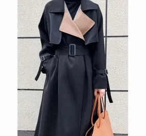 Wjczt Elegant Patchwork Lapel Women Trench Coat Autumn Winter Ladies Overcoats Full Sleeve Belted Loose Female Long Jacket