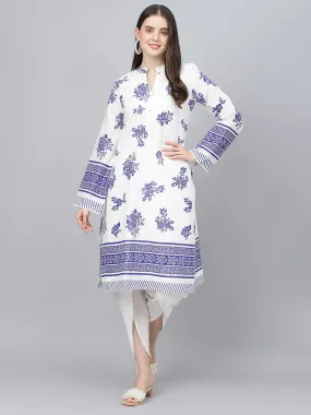 Women White Floral Printed Straight Kurta With Tulip Pant