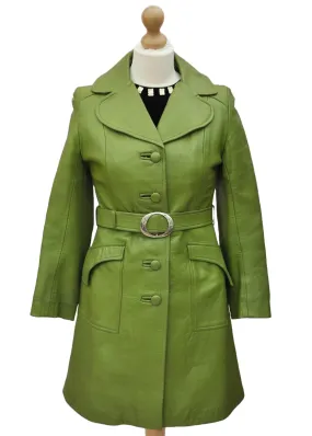 Women's 60s Vintage Pea Green Leather Coat