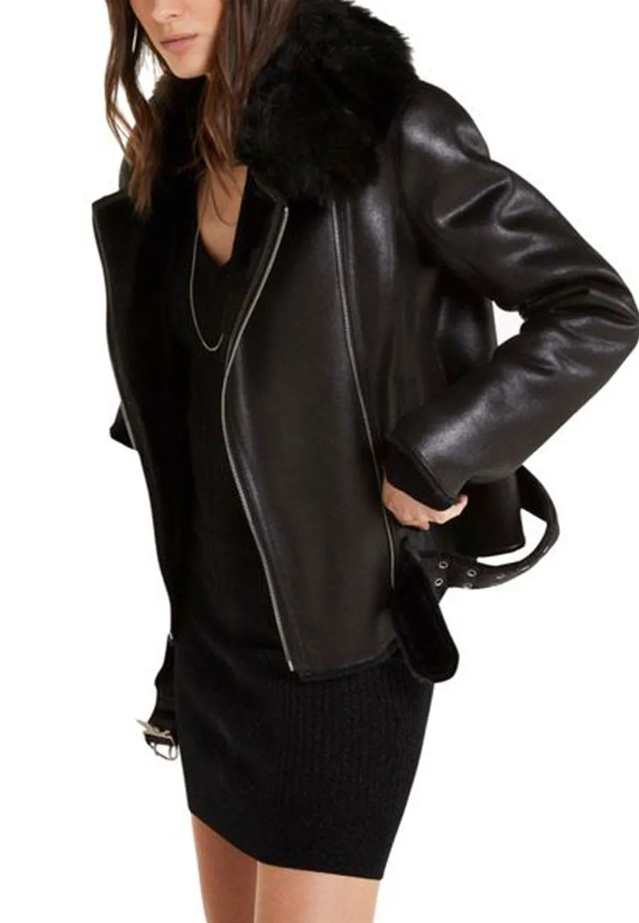 Women’s Black Leather Shearling jacket