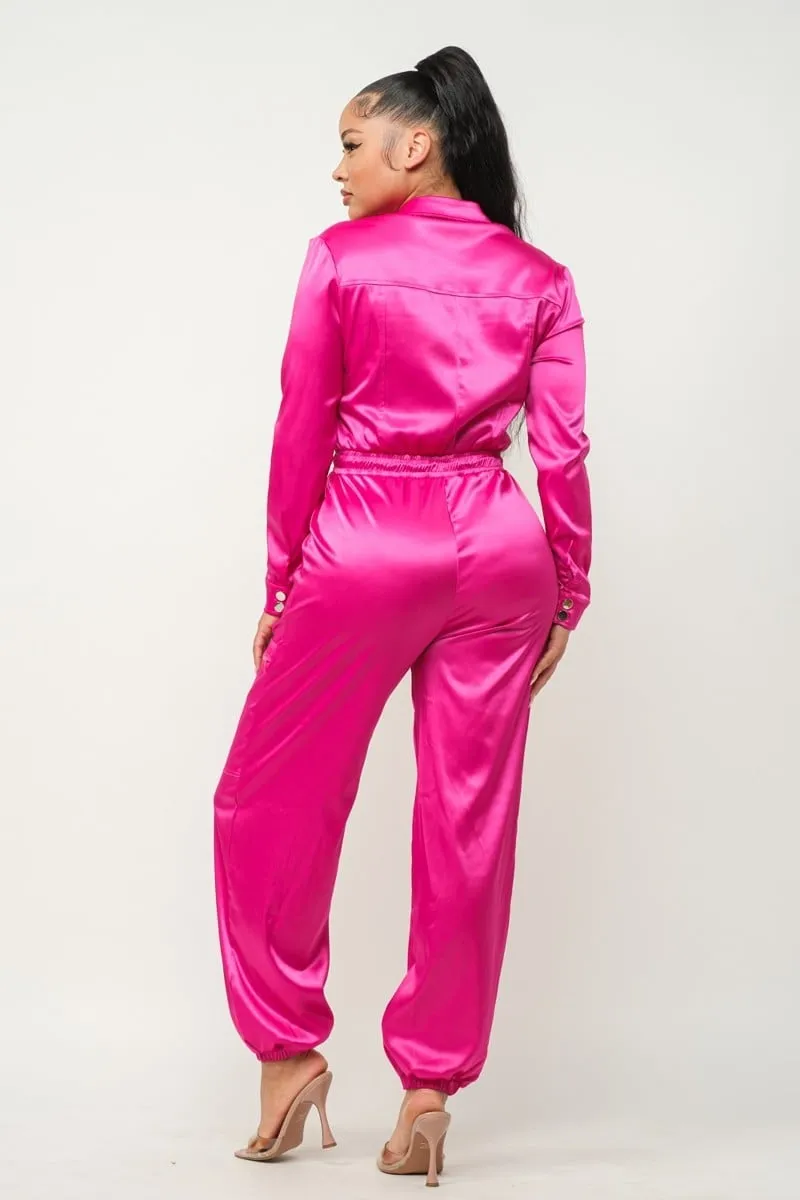 Women's Front zipper pockets top and pants jumpsuit