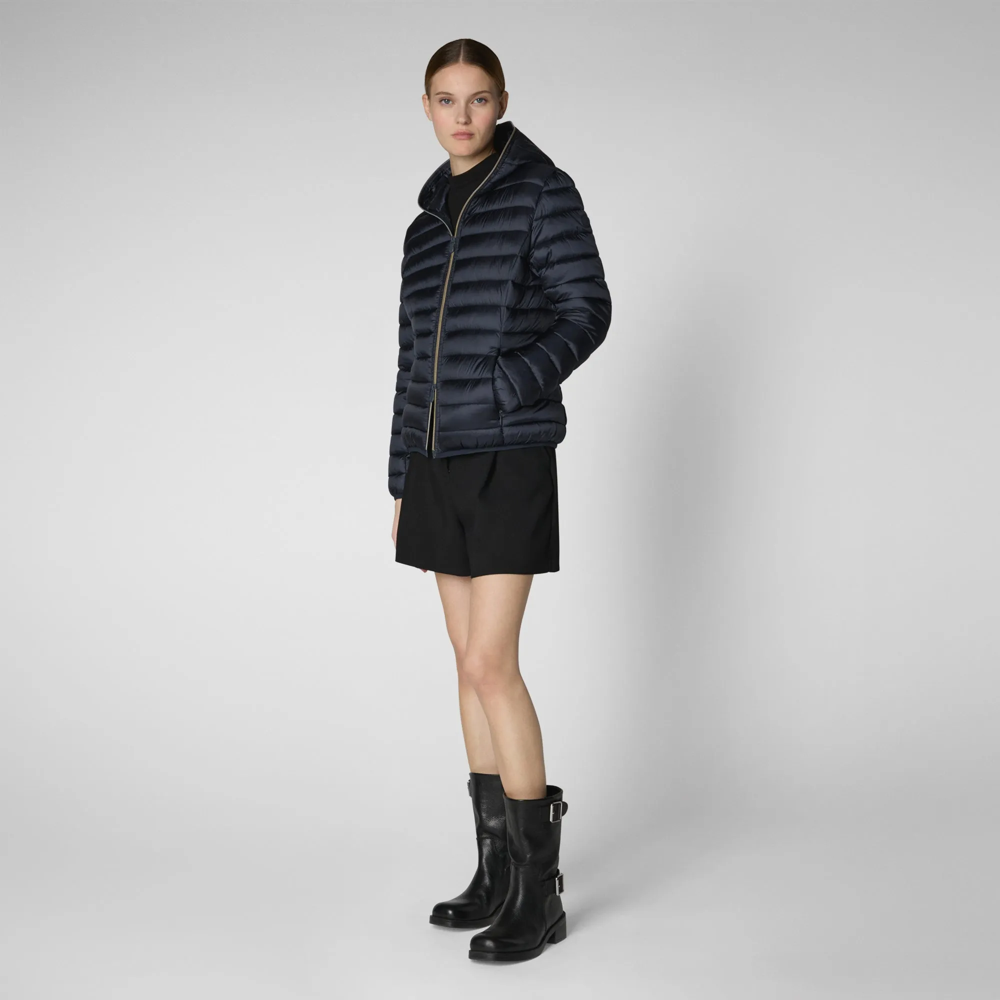 Women's Hooded Animal free Puffer Jacket Alexis in  Blue Black