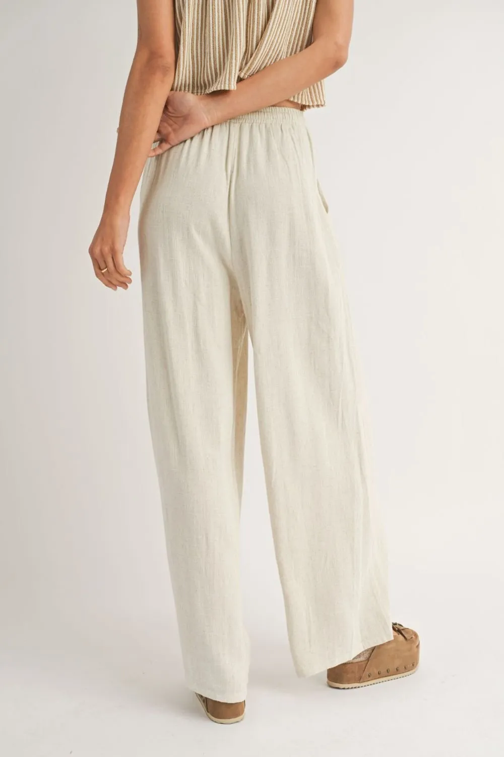 Women's Linen Blend Wide Leg Summer Pants | Oatmeal