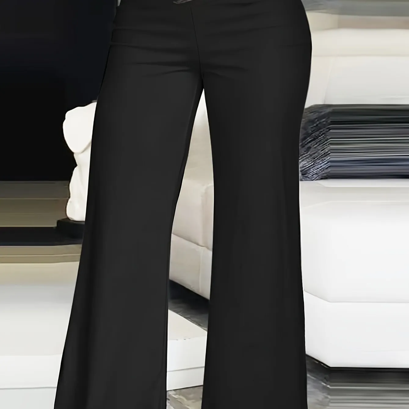 Women's Plus Solid Contrast Mesh V Waist High Rise Straight Leg Trousers - Elevate Your Style with Elegance