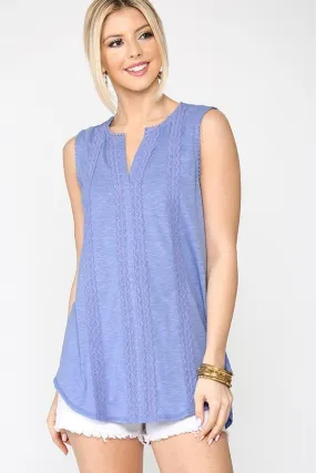 Women's Sleeveless Lace Trim Tunic Top With Scoop Hem