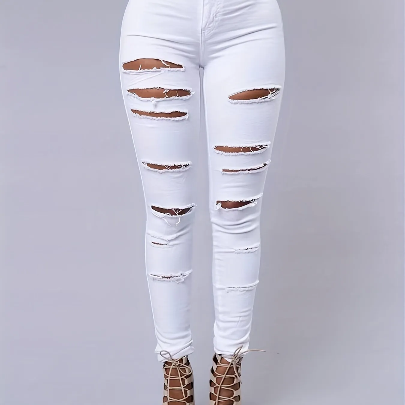 Womens Slim Fit Ripped Distressed Jeans  High Stretch Denim