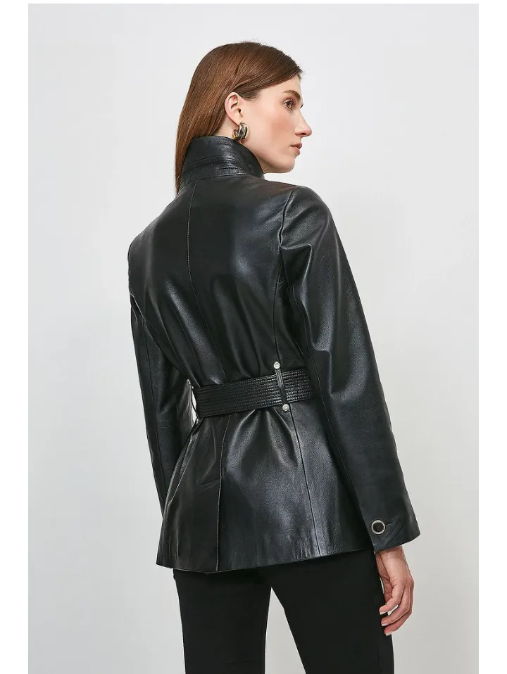 Women’s Trendy Black Sheepskin Leather Blazer With Belt