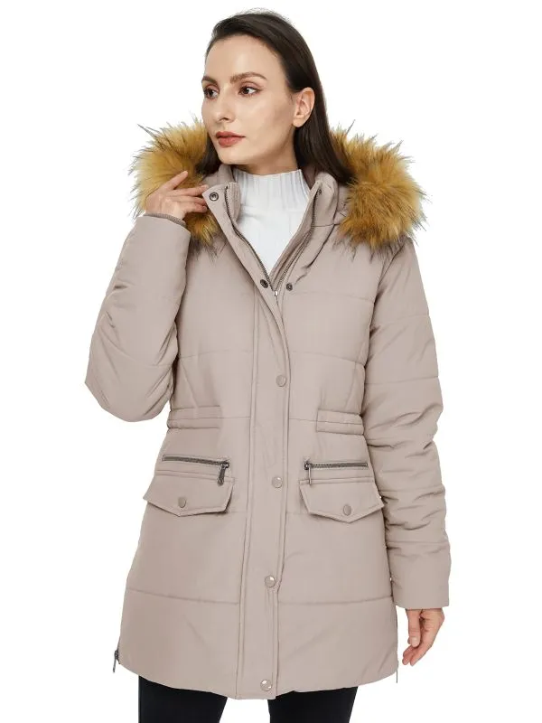 Women's Winter Waterproof Thickened Puffer Jacket with Fur Hood