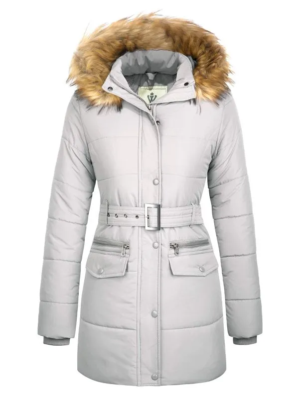 Women's Winter Waterproof Thickened Puffer Jacket with Fur Hood