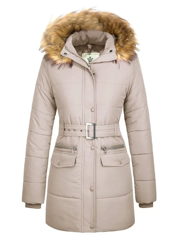 Women's Winter Waterproof Thickened Puffer Jacket with Fur Hood