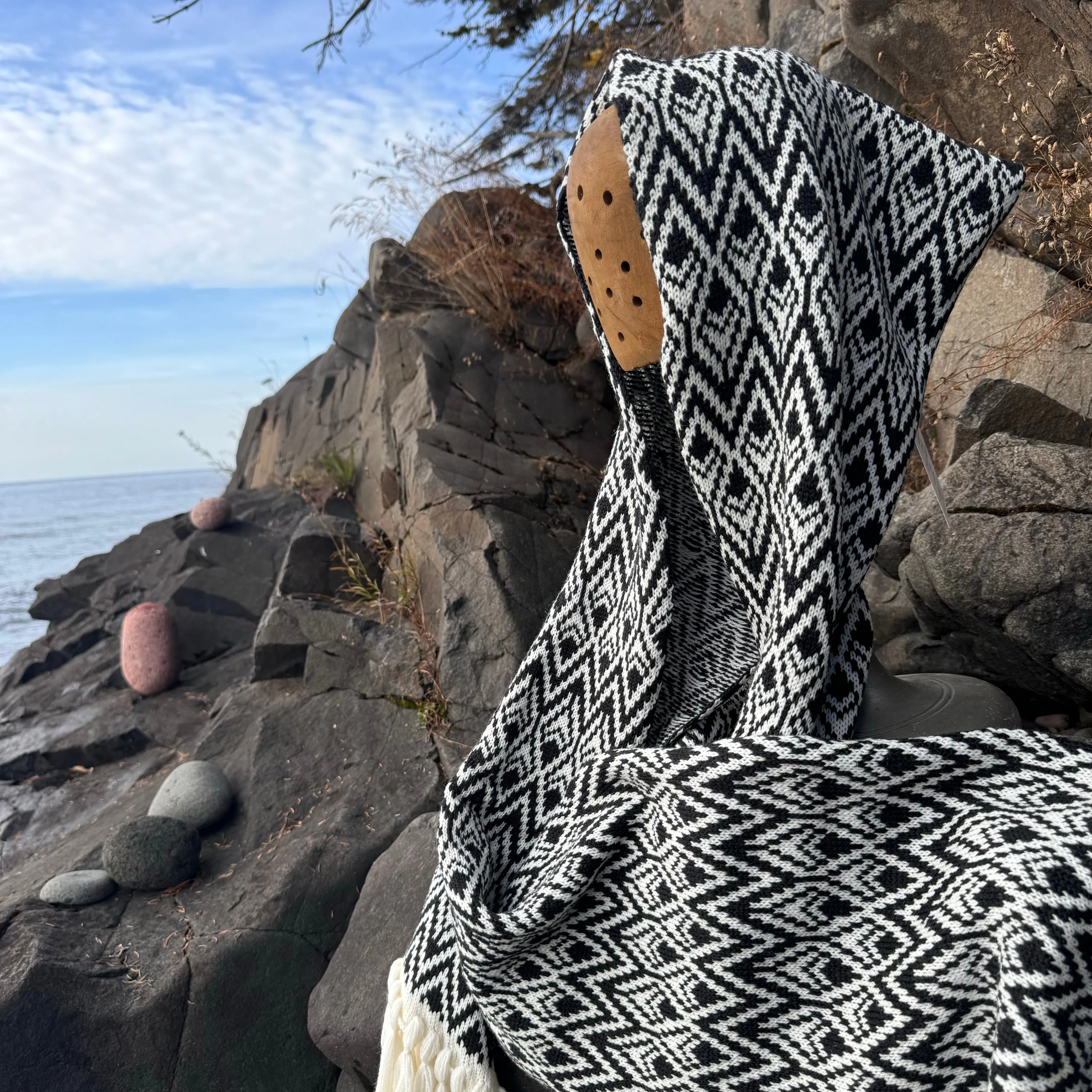 Wool Feather Hoodie Scarf with Fringe by Makwa Studio