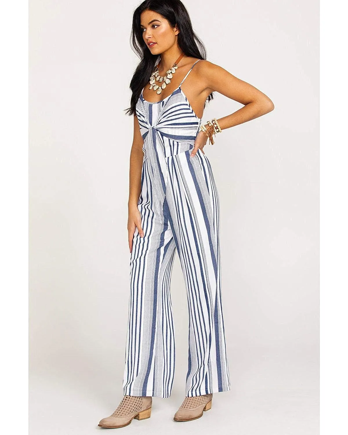 Wrangler Women's Striped Tie Front Jumpsuit