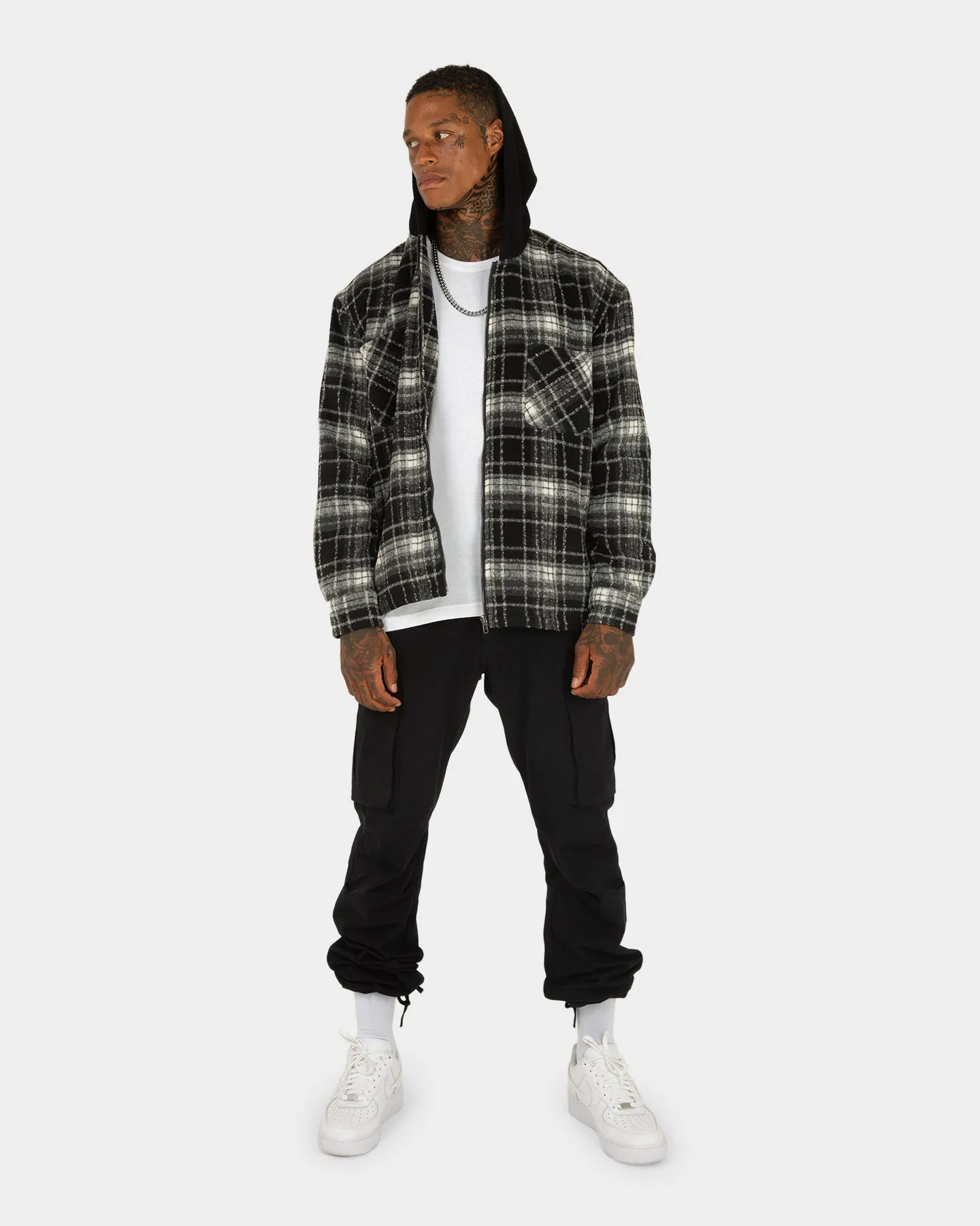 XXIII Albina Flannel Hood Shacket Black/White