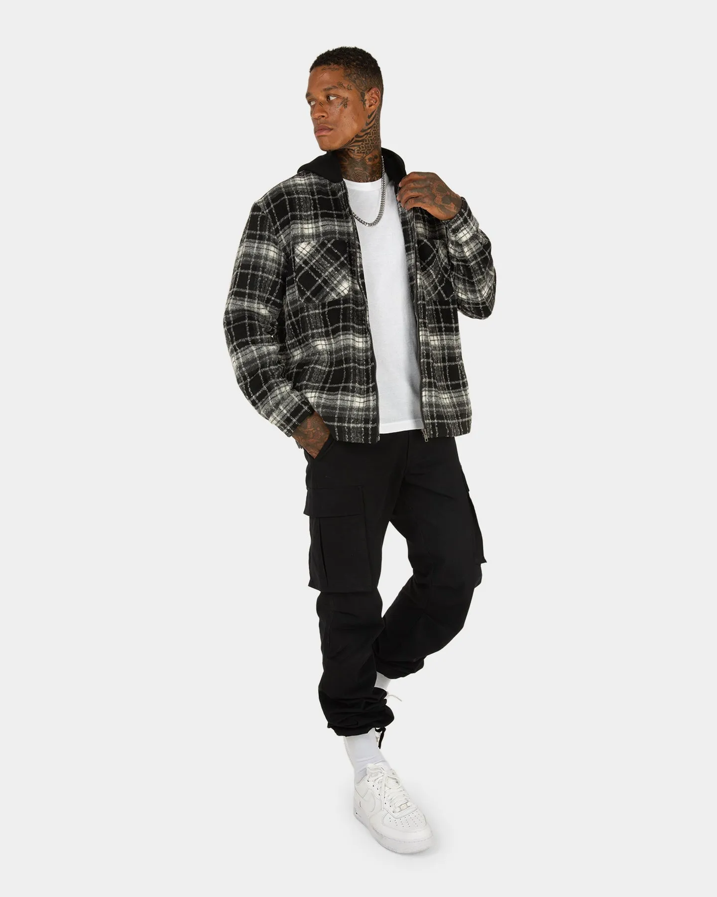 XXIII Albina Flannel Hood Shacket Black/White