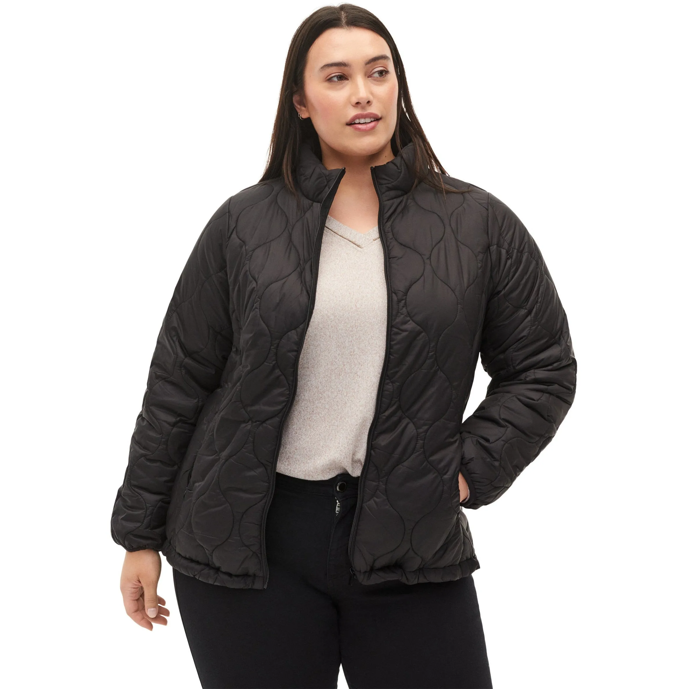 Zizzi Quilted Lightweight Jacket in Black